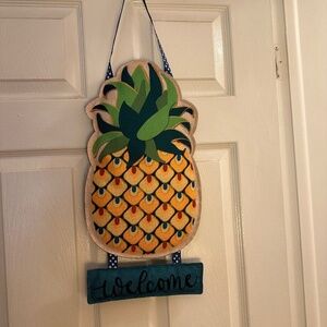 Burlap/Polyester  Stuffed Pineapple Welcome Sign/Door Greeter by Evergreen